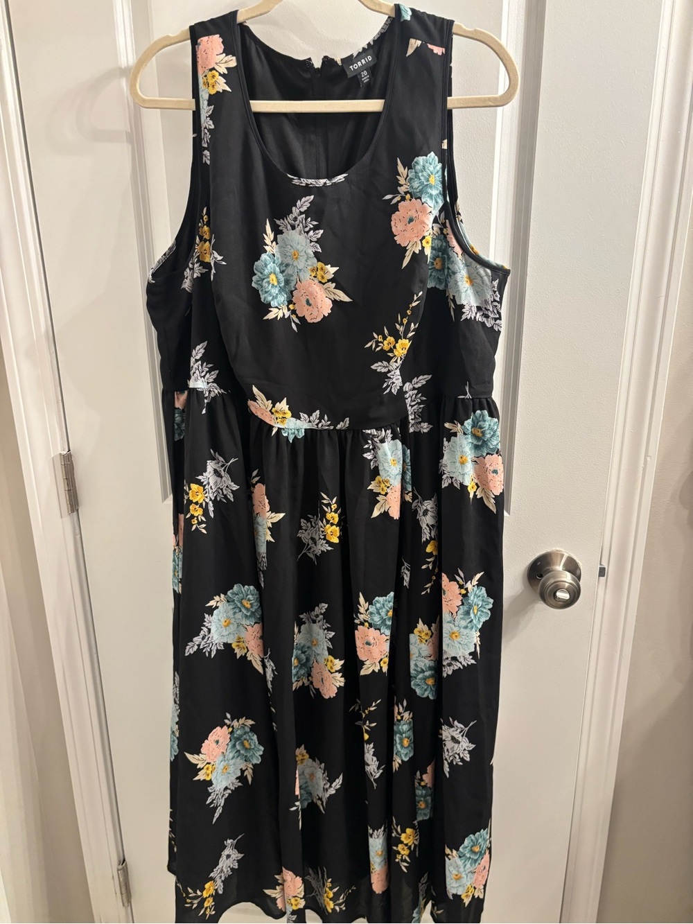 torrid Black Midi Dress with Pink & Blue Floral Print